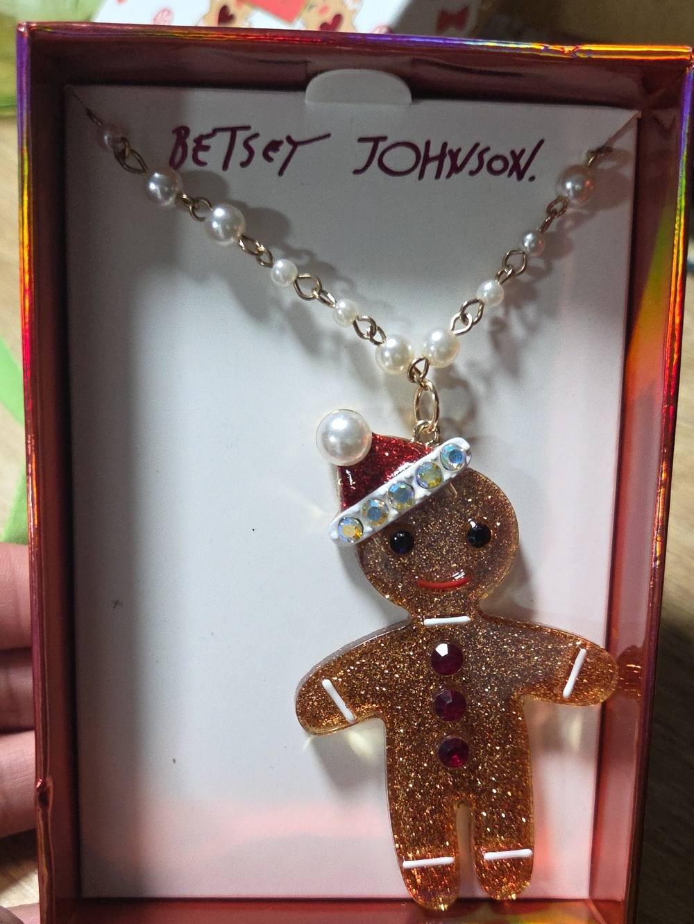 Betsey Johnson Gold Glitter Gingerbread Pendant Necklace - Gold